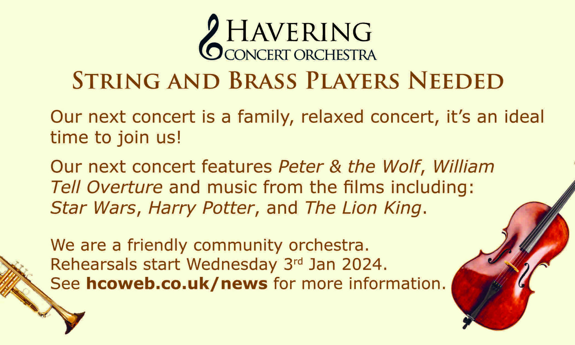 String and brass players wanted.